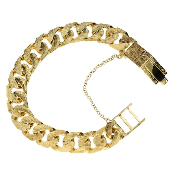 Mens 9ct Yellow Gold Bark Effect & Patterned Curb Bracelet 63.4g