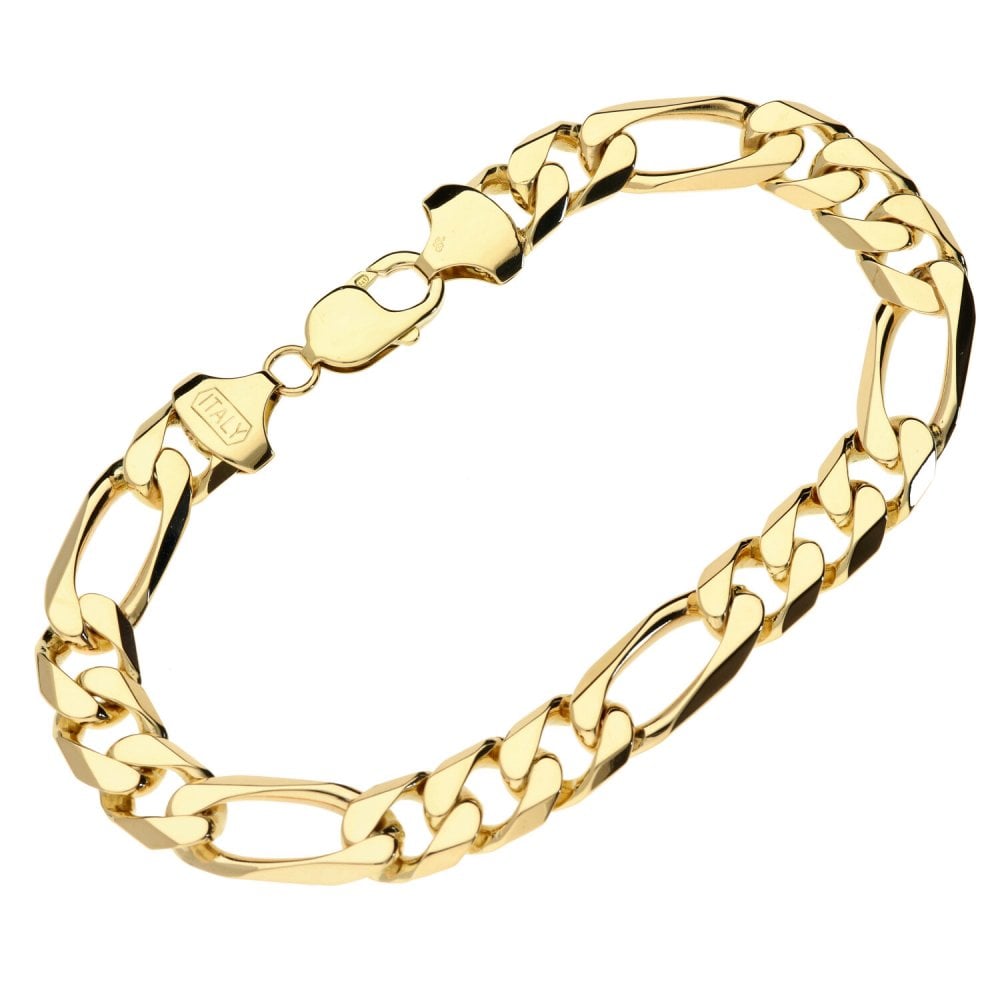 Mens 9ct Yellow Gold 9" Figaro Bracelet - 38.3g