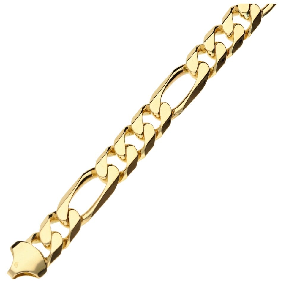 Mens 9ct Yellow Gold 9" Figaro Bracelet - 38.3g