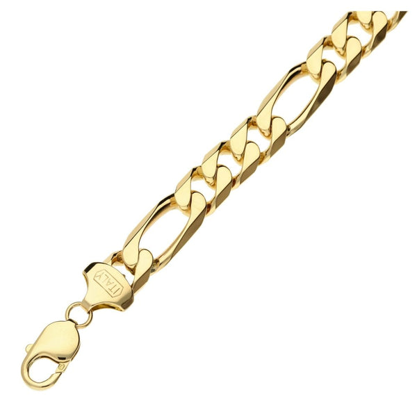 Mens 9ct Yellow Gold 9" Figaro Bracelet - 38.3g