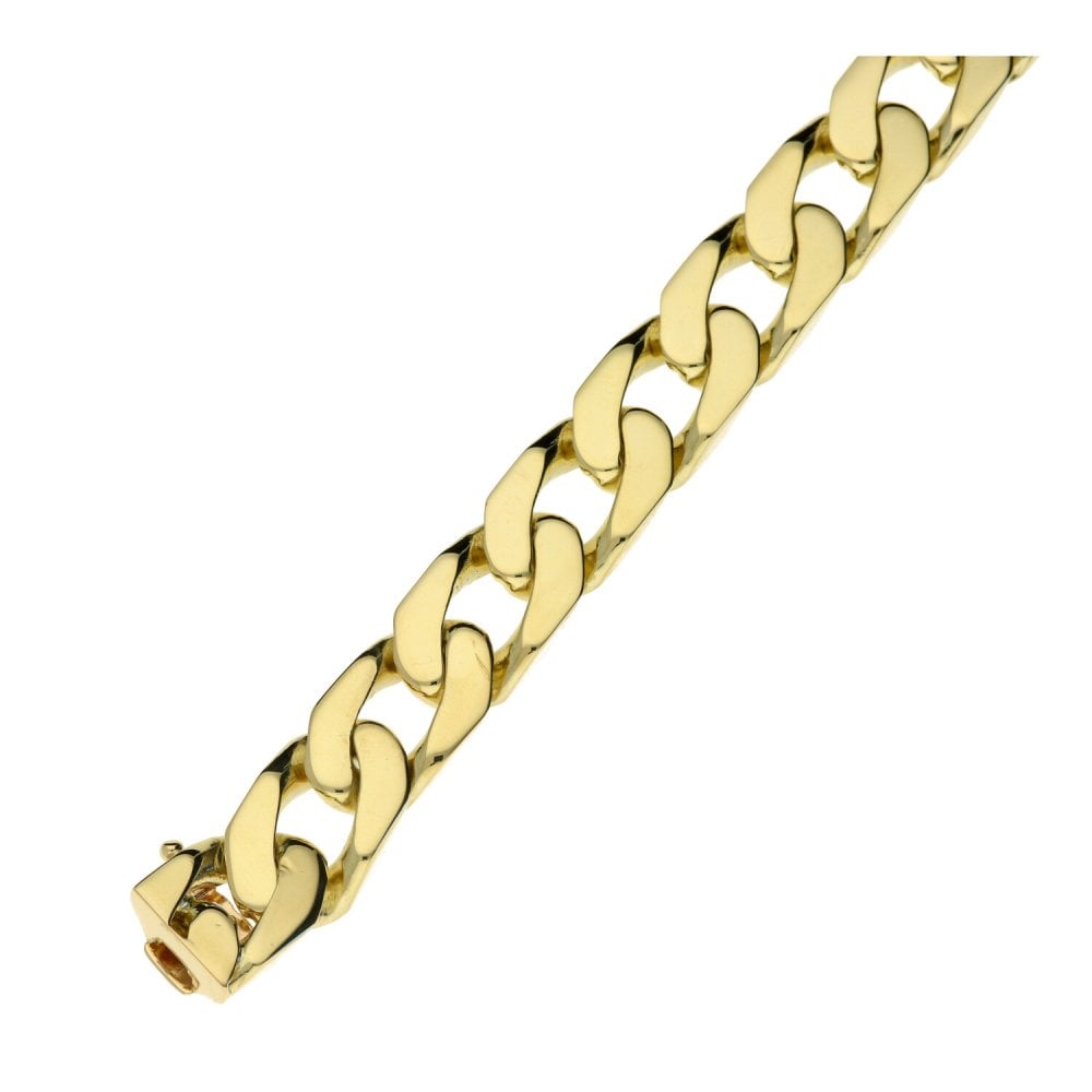 Mens 9ct Yellow Gold 9" Curb Bracelet - 60.4g
