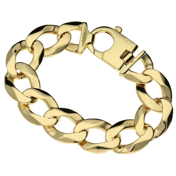 Mens 9ct Yellow Gold 9" Curb Bracelet - 91.1g