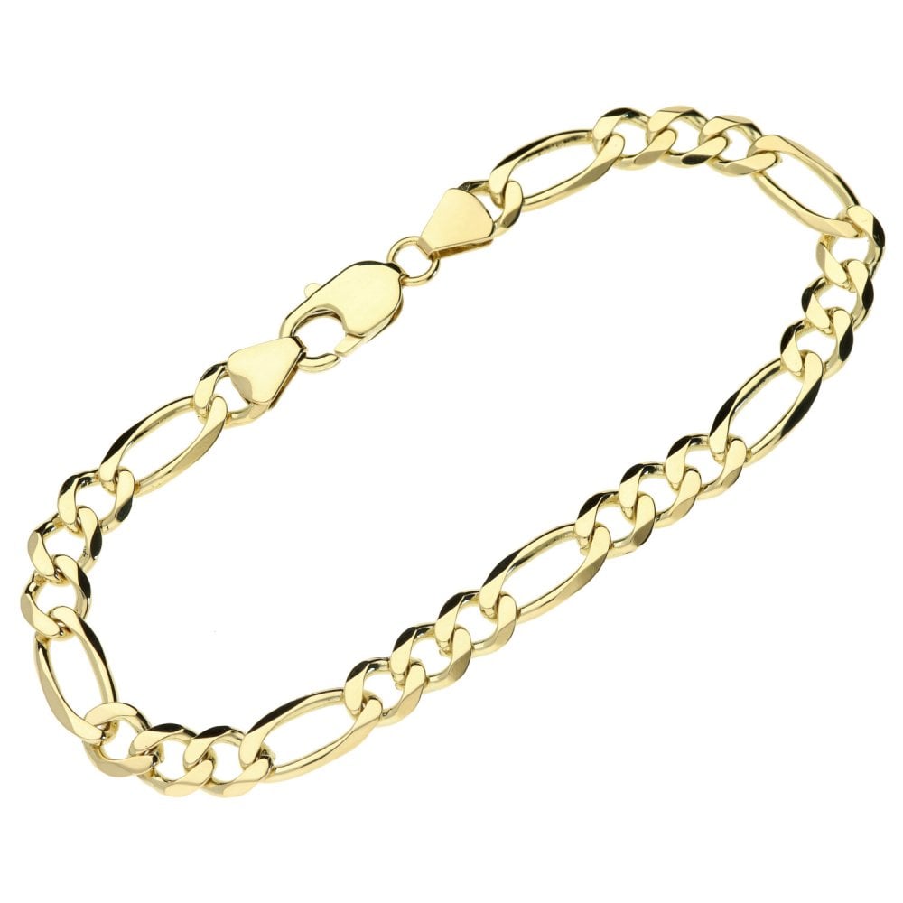 Mens 9ct Yellow Gold 9" Figaro Bracelet -16.0g