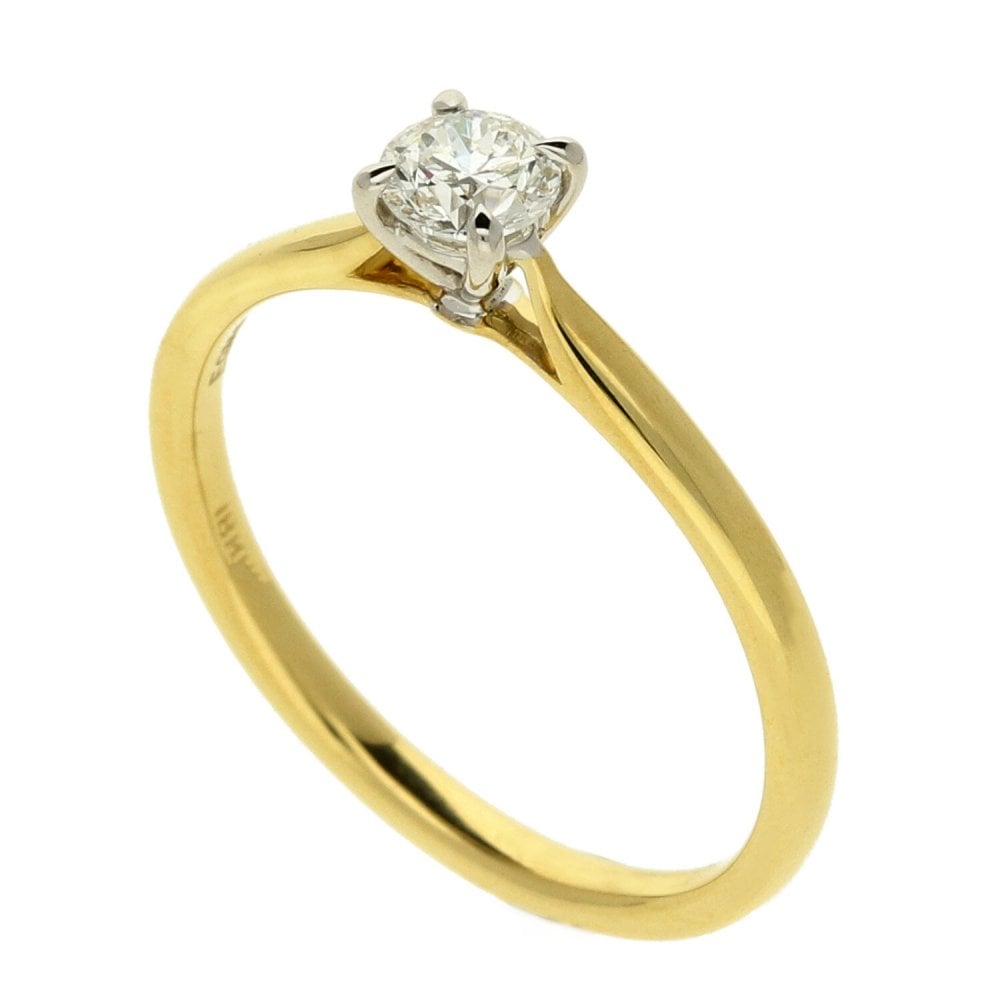 Ladies 18ct Yellow Gold Certified 0.30ct Diamond Ring - Colour F