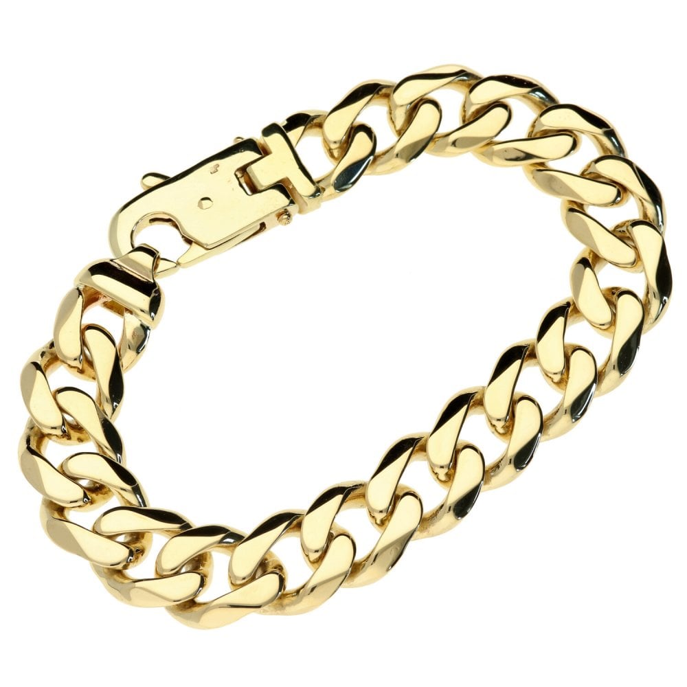 Mens 9ct Yellow Gold 9" Curb Bracelet - 74.6g