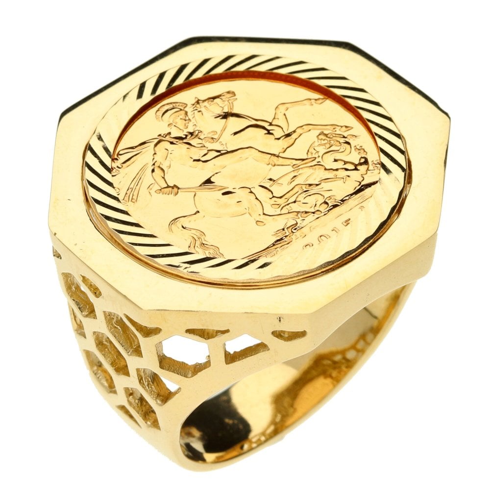 Mens Yellow Gold 2015 Full Sovereign Coin Ring - 19.8g