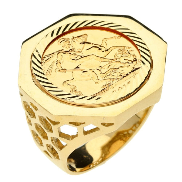 Mens Yellow Gold 2015 Full Sovereign Coin Ring - 19.8g