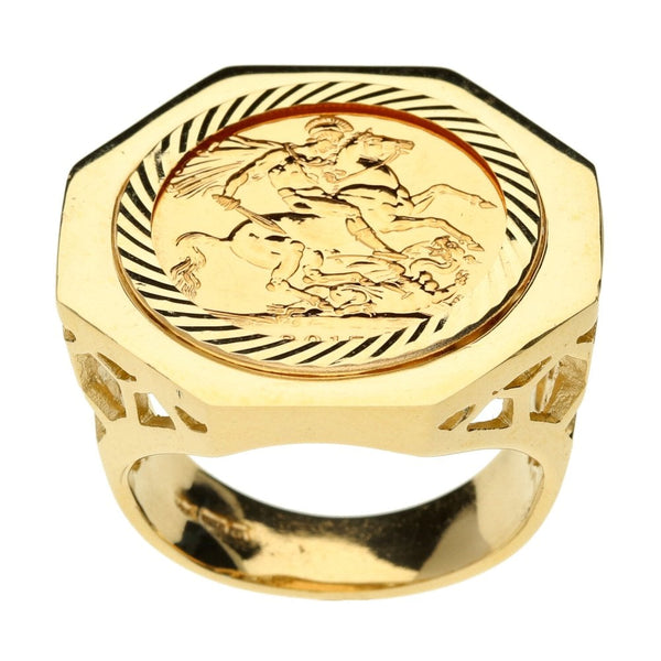 Mens Yellow Gold 2015 Full Sovereign Coin Ring - 19.8g