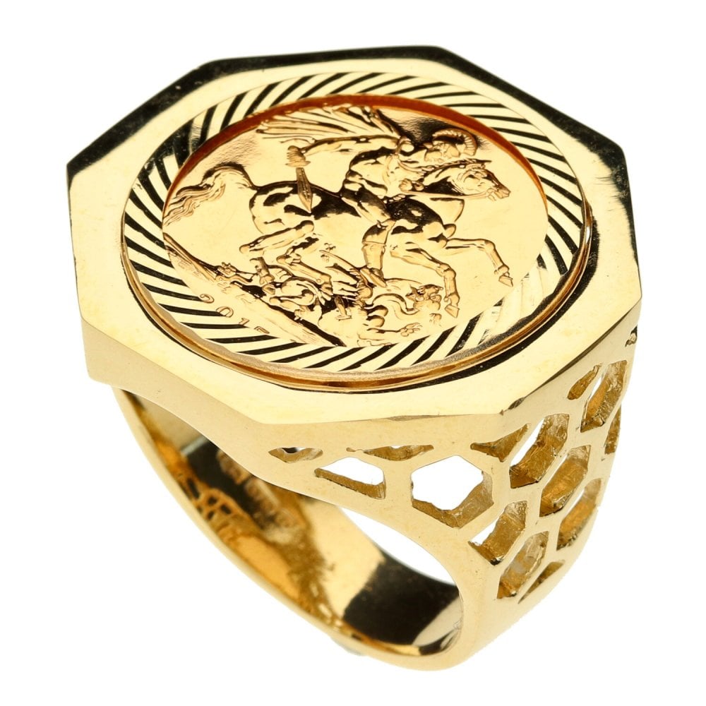Mens Yellow Gold 2015 Full Sovereign Coin Ring - 19.8g