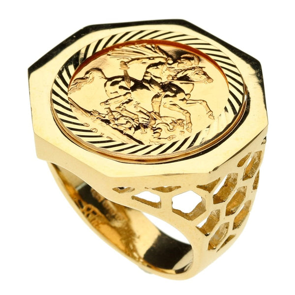 Mens Yellow Gold 2015 Full Sovereign Coin Ring - 19.8g