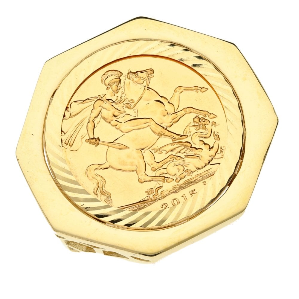 Mens Yellow Gold 2015 Full Sovereign Coin Ring - 19.8g