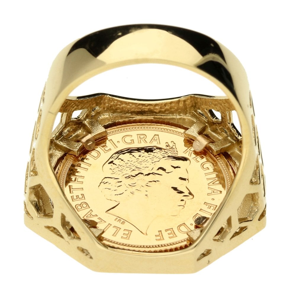 Mens Yellow Gold 2015 Full Sovereign Coin Ring - 19.8g