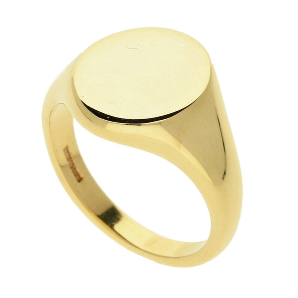 Mens 9ct Yellow Gold Plain Oval Signet Ring - 11.0g