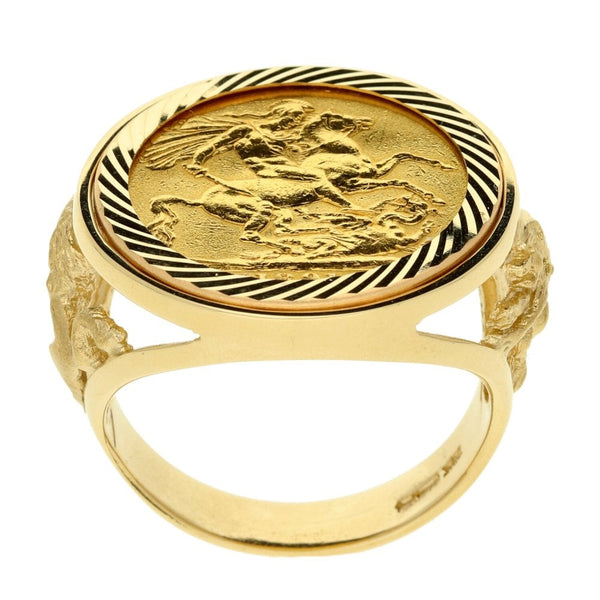 Yellow Gold 1891 Full Sovereign Coin Mounted Ring - 15.2g