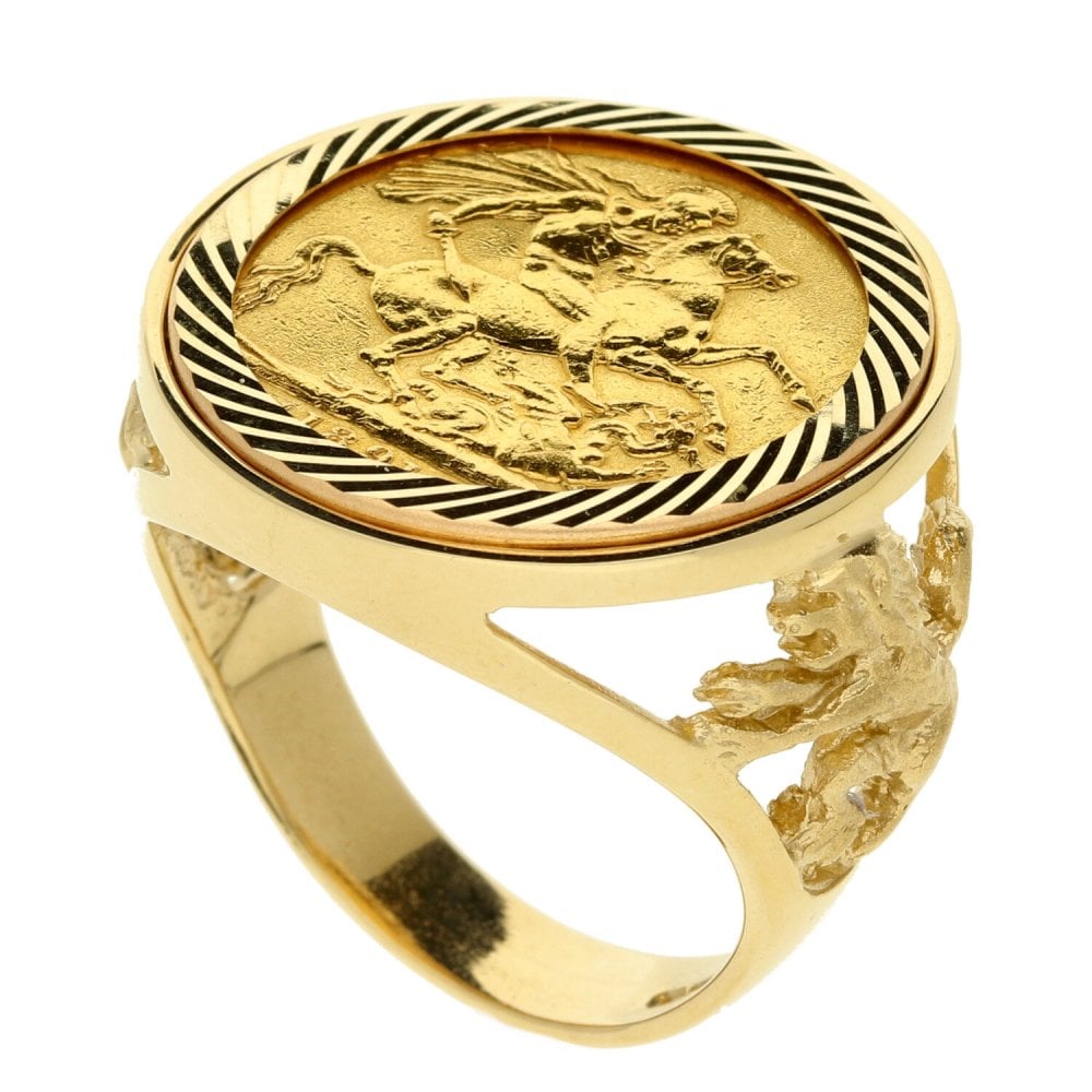 Yellow Gold 1891 Full Sovereign Coin Mounted Ring - 15.2g
