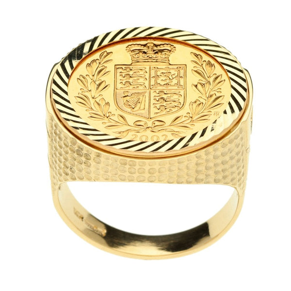 Yellow Gold 2002 Full Sovereign Coin Mounted Ring - 14.5g