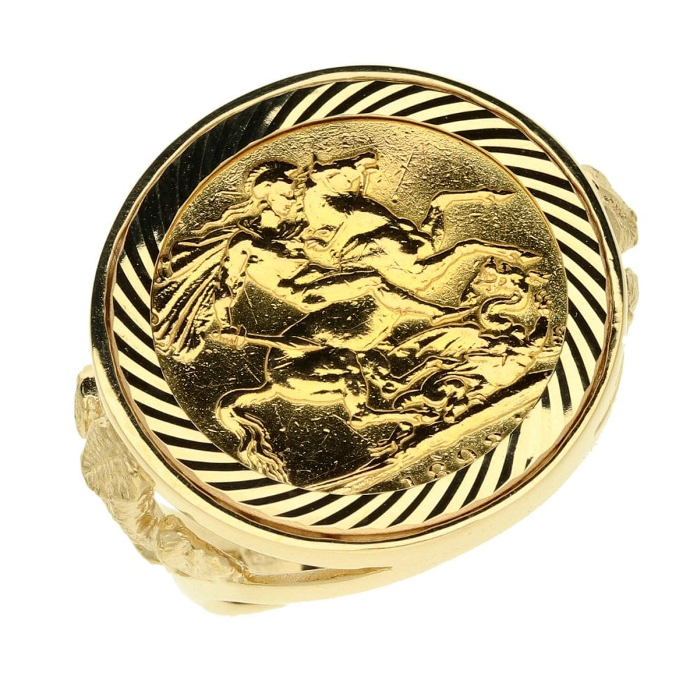 Yellow Gold 1893 Full Sovereign Coin Mounted Ring - 16.0g