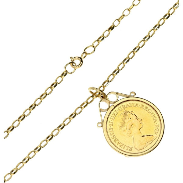 Yellow Gold 1979 Full Sovereign Coin Pendant & 22" Chain - 13.9g