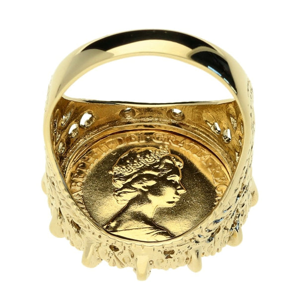 Yellow Gold 1982 Half Sovereign Coin Mounted Ring  - 9.4g