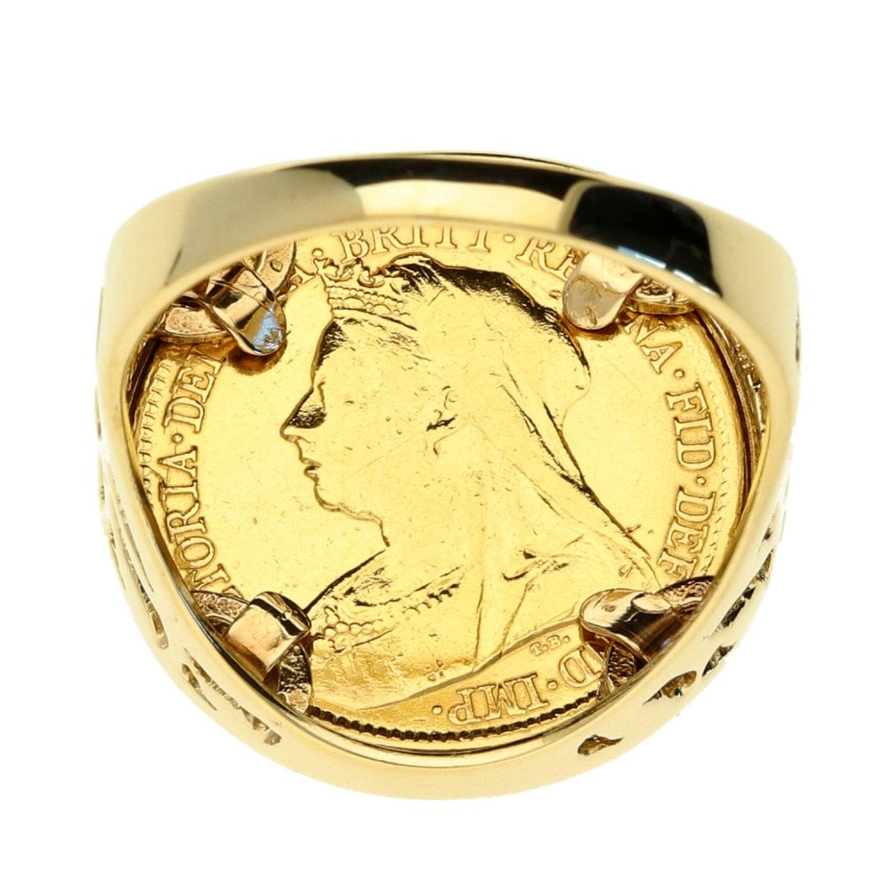 Yellow Gold 1895 Half Sovereign Coin Mounted Ring - 7.8g