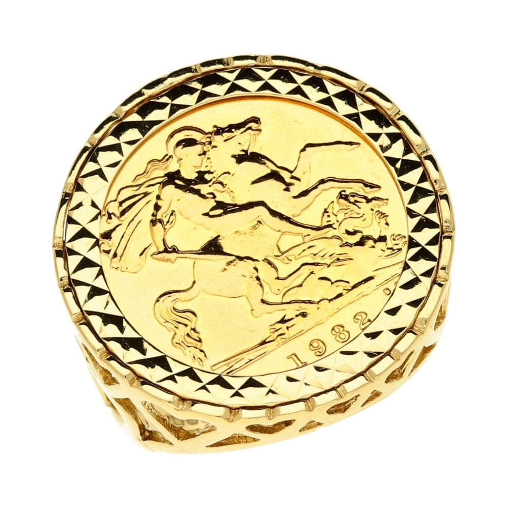 Yellow Gold 1982 Half Sovereign Coin Mounted Ring - 7.9g