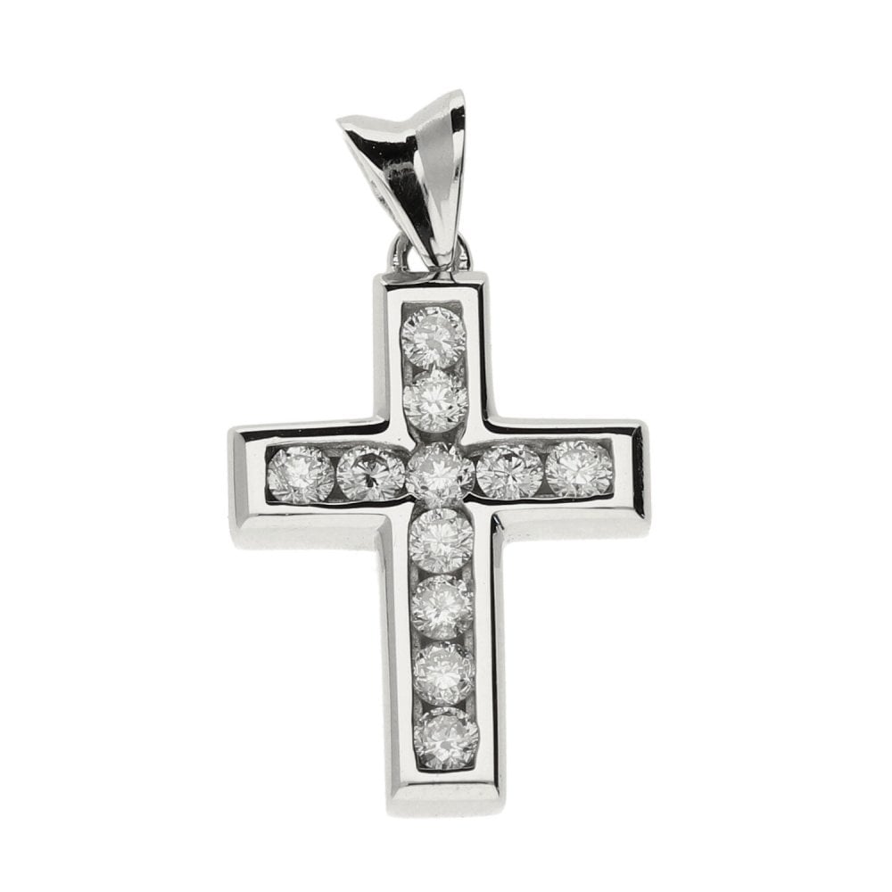 Ladies 18ct White Gold Diamond Set Cross Pendant - 0.55ct