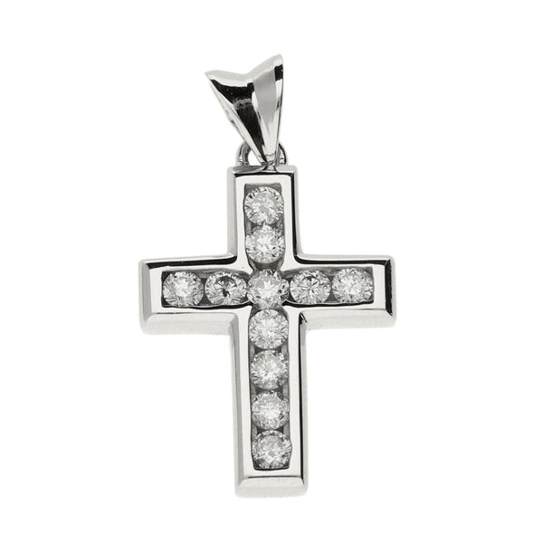 Ladies 18ct White Gold Diamond Set Cross Pendant - 0.55ct