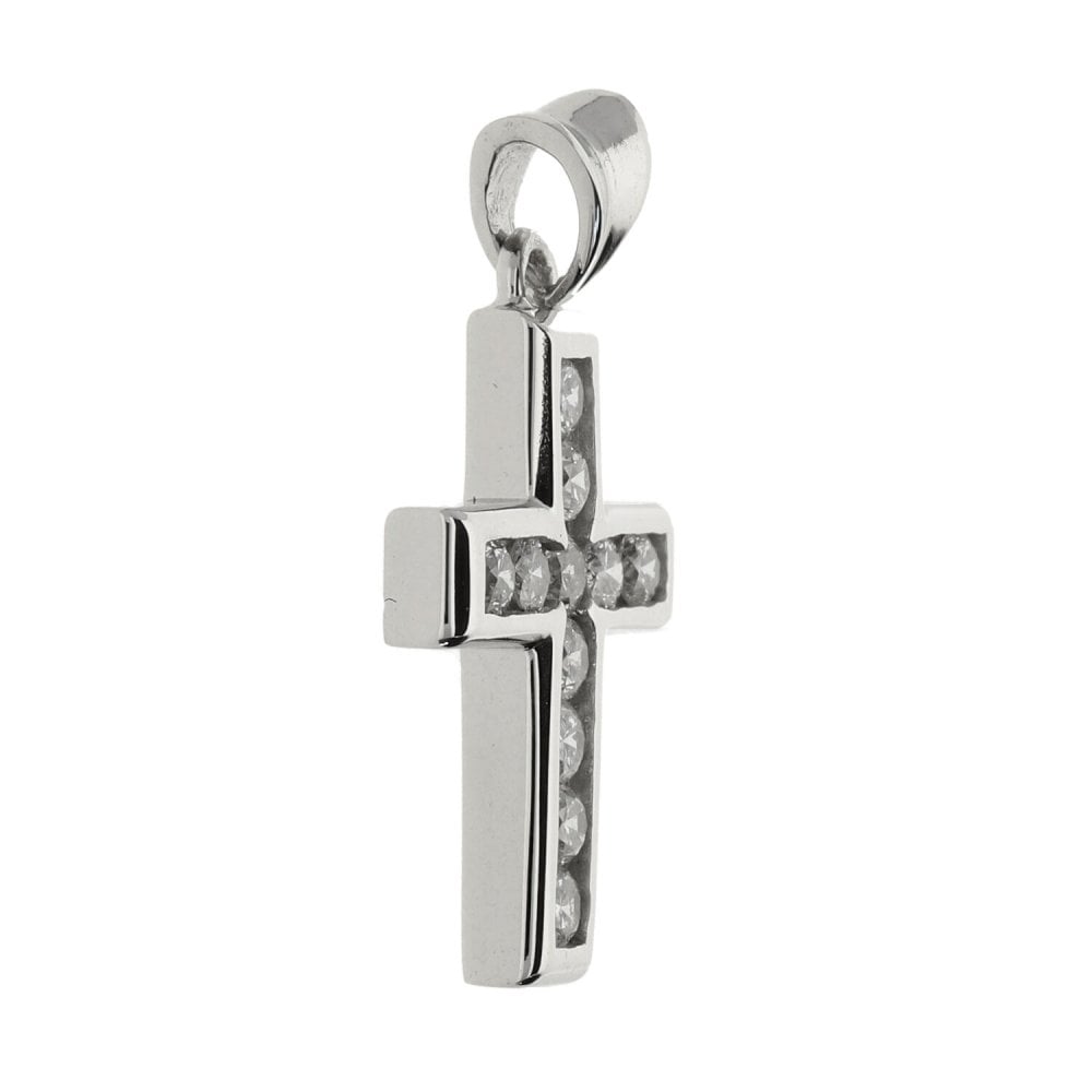 Ladies 18ct White Gold Diamond Set Cross Pendant - 0.55ct