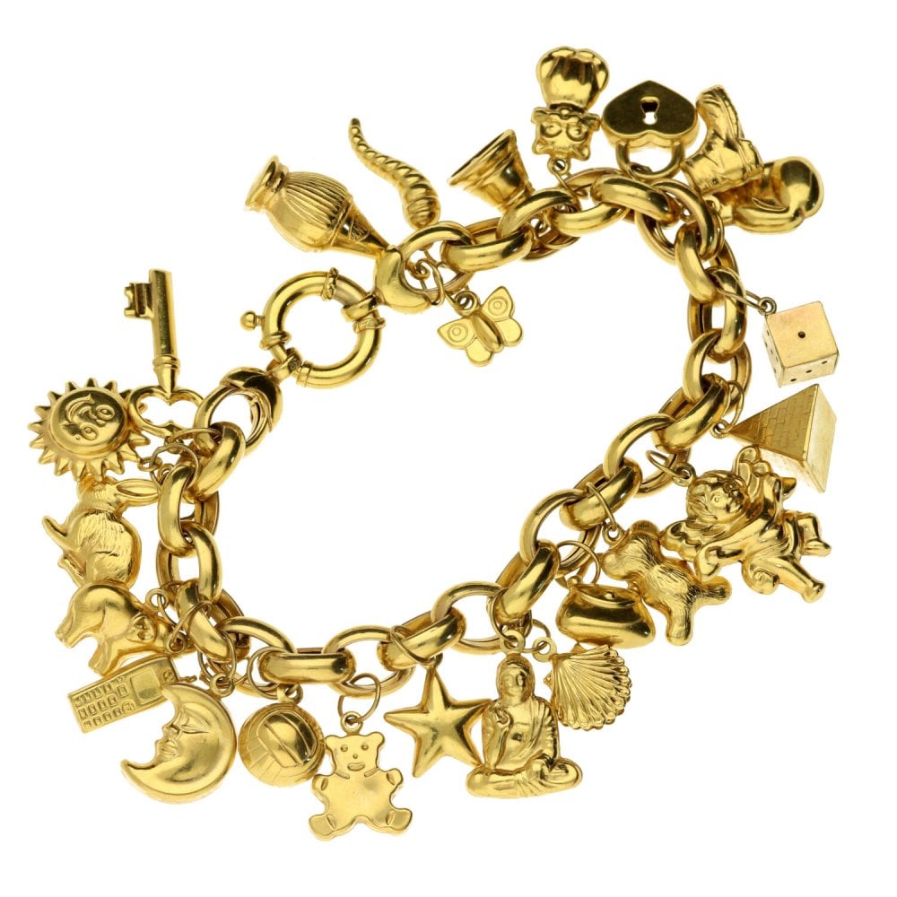 Ladies 9ct Yellow Gold Charm Bracelet With Assorted Charms - 8"