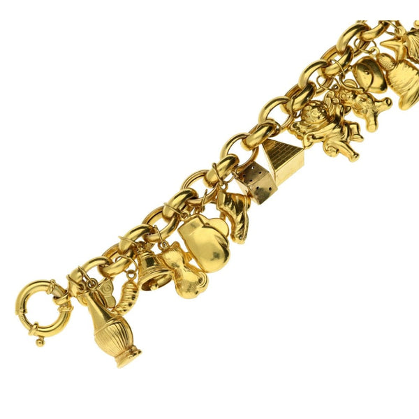 Ladies 9ct Yellow Gold Charm Bracelet With Assorted Charms - 8"