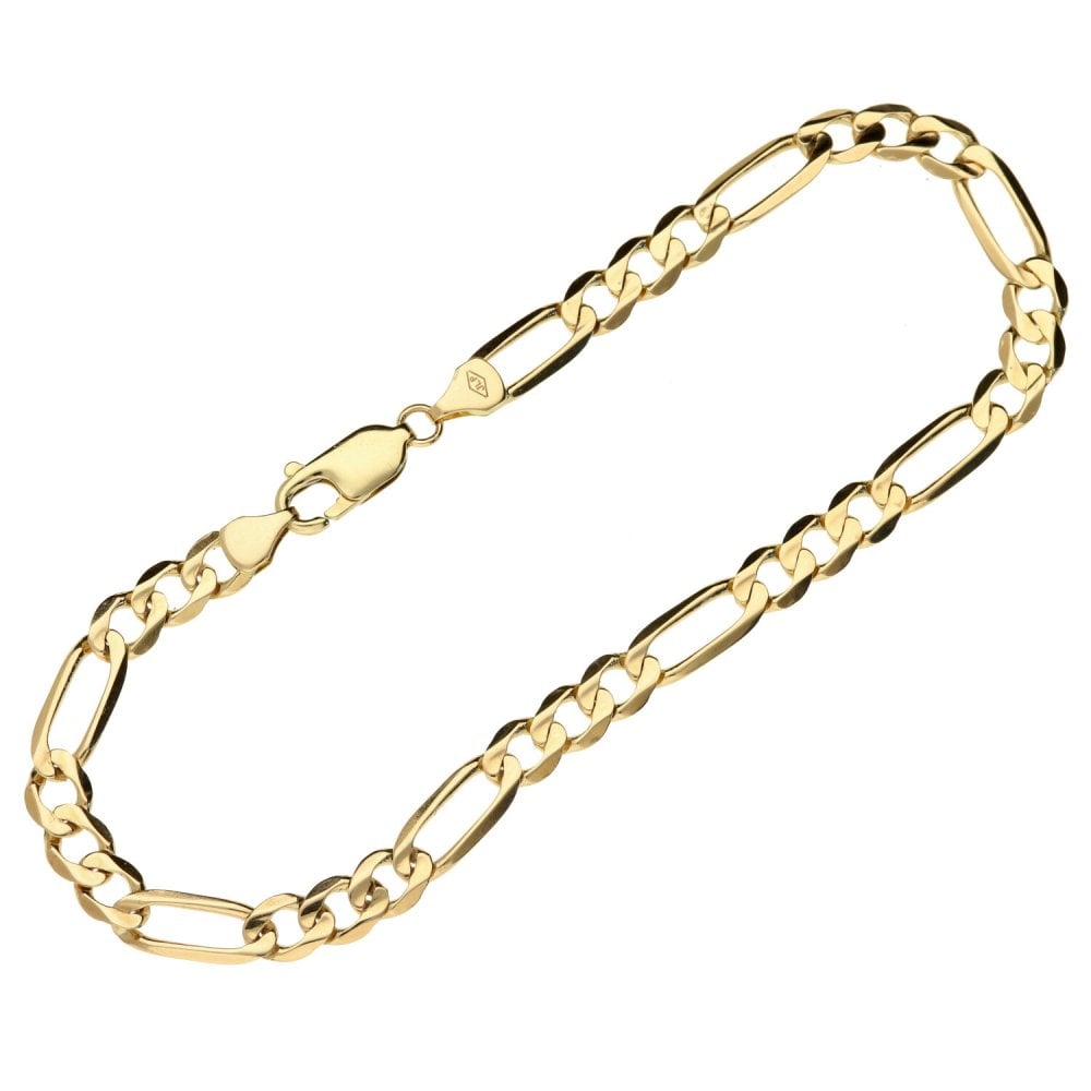 Mens 9ct Yellow Gold Figaro Bracelet - 9" - 7.4g