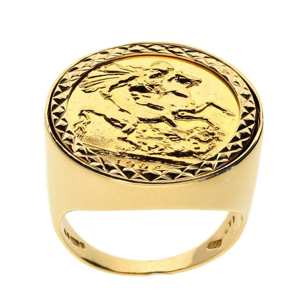 Yellow Gold 1904 Full Sovereign Coin Ring - Size U
