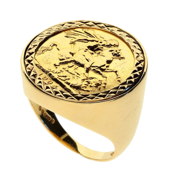 Yellow Gold 1904 Full Sovereign Coin Ring - Size U
