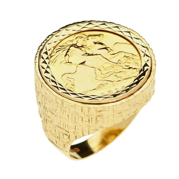 Yellow Gold 1916 Half Sovereign Ring - Size P - 11.1g