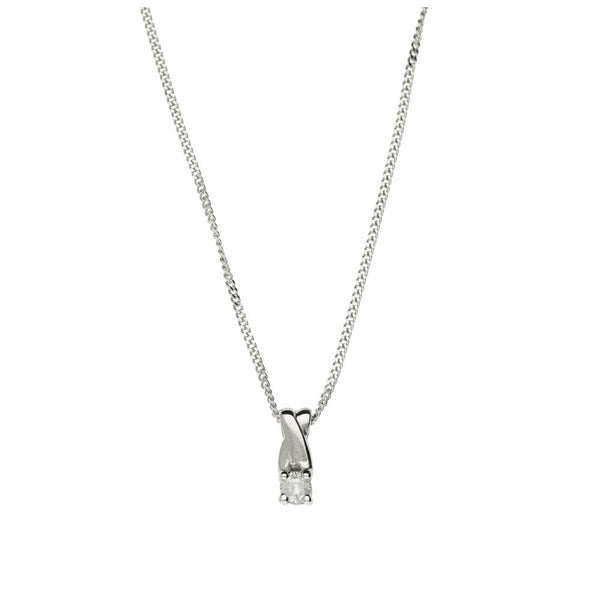 18ct White Gold Diamond Necklace & Pendant - 18 " - 0.10ct