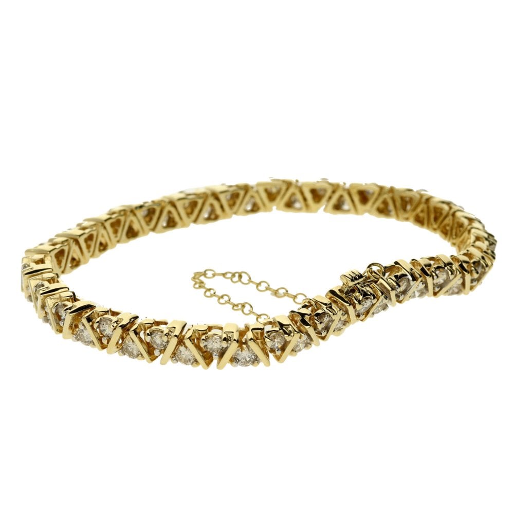 Ladies 14ct Yellow Gold Diamond Bracelet - 4.00ct - 21.8g