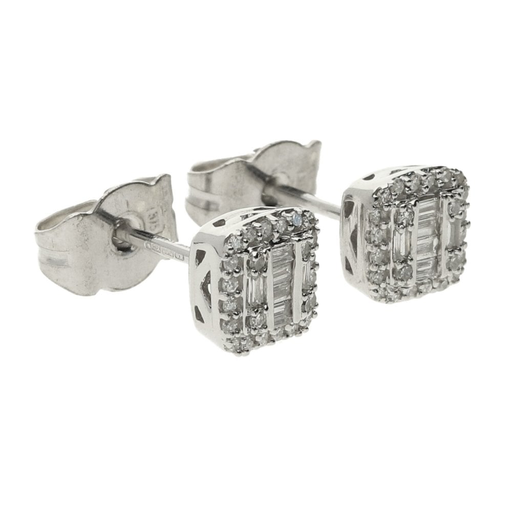 9ct White Gold Baguette Cut Diamond Stud Earrings - 0.30ct