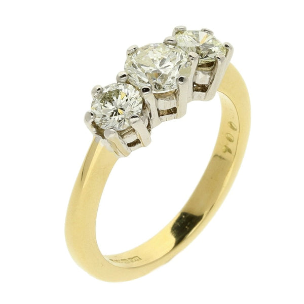 18ct Yellow Gold 3 Stone Diamond Dress Ring - 1.00ct - Size J½
