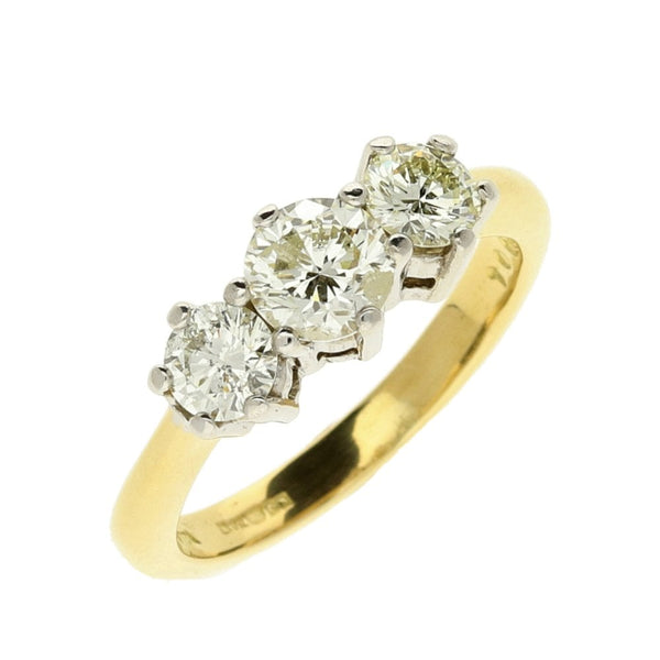 18ct Yellow Gold 3 Stone Diamond Dress Ring - 1.00ct - Size J½