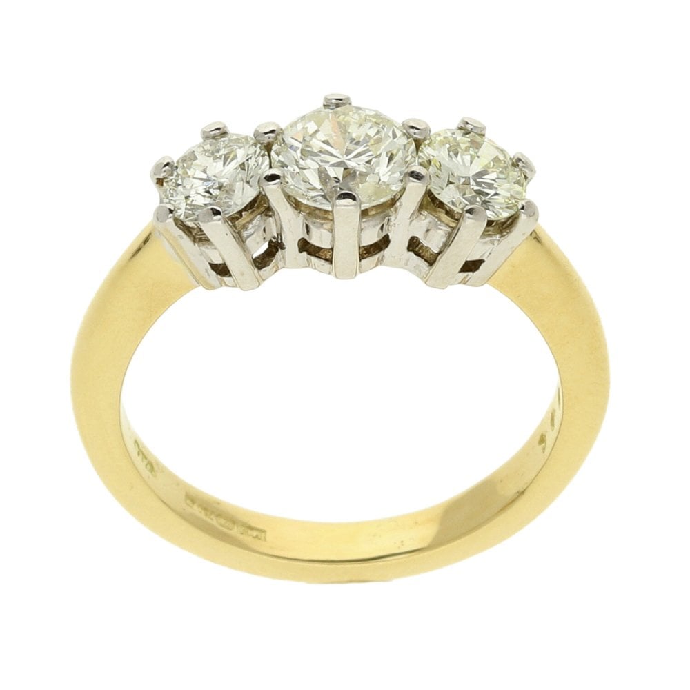 18ct Yellow Gold 3 Stone Diamond Dress Ring - 1.00ct - Size J½