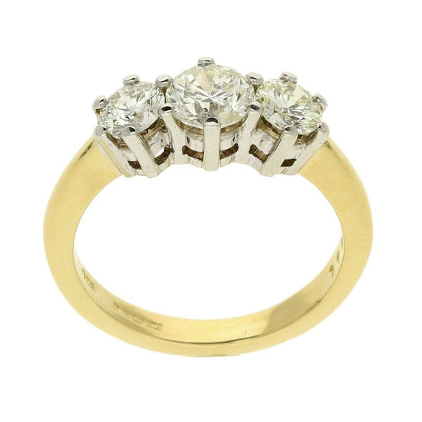 18ct Yellow Gold 3 Stone Diamond Dress Ring - 1.00ct - Size J½