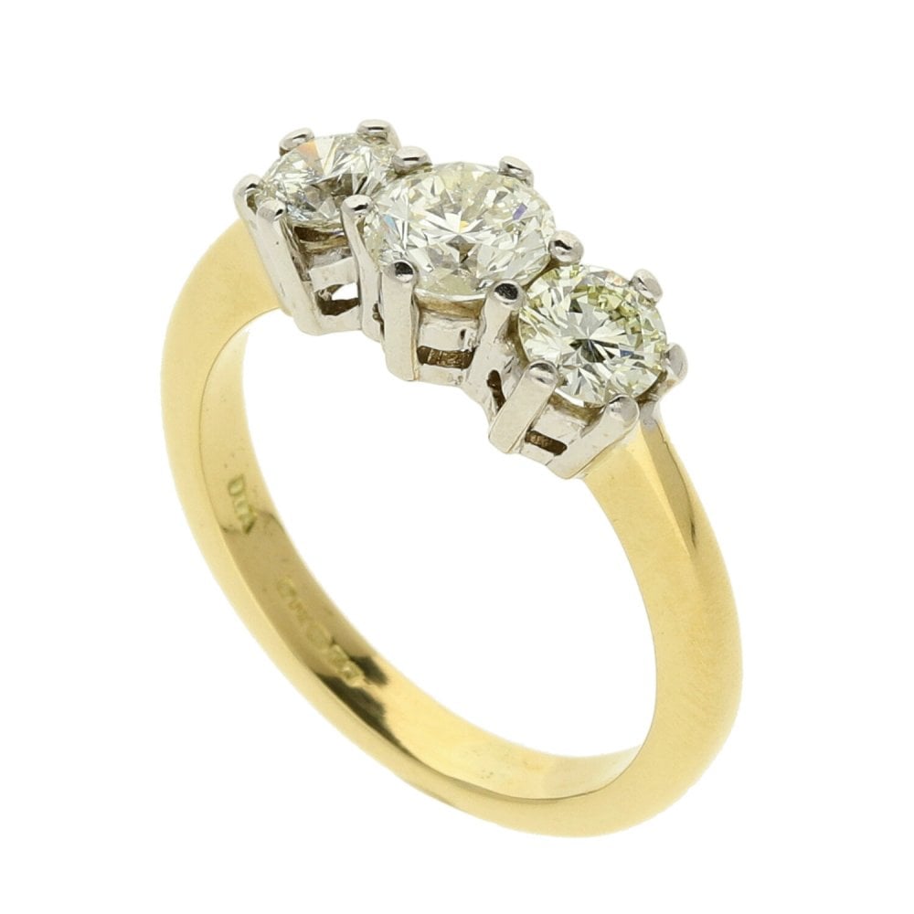 18ct Yellow Gold 3 Stone Diamond Dress Ring - 1.00ct - Size J½