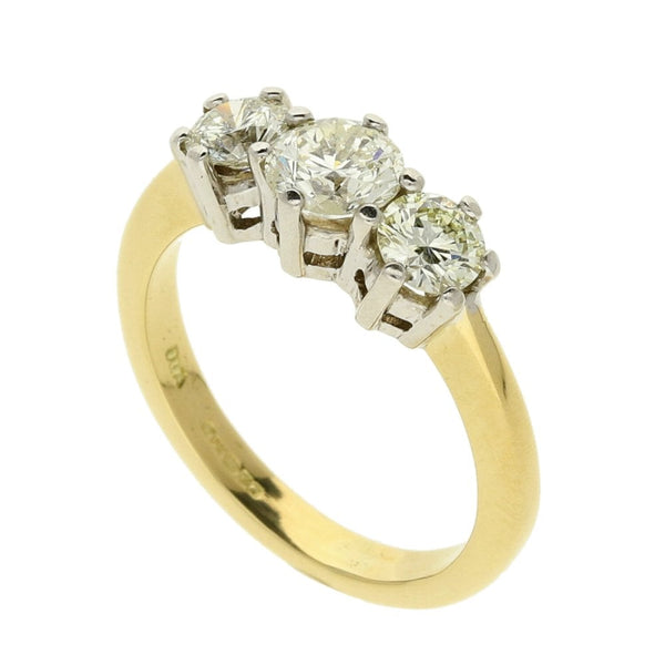 18ct Yellow Gold 3 Stone Diamond Dress Ring - 1.00ct - Size J½