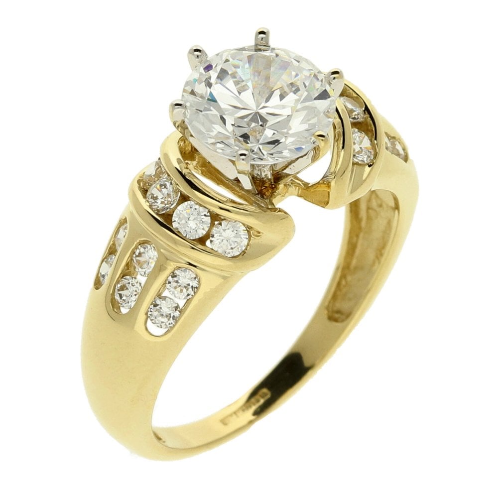 14ct Yellow Gold Cubic Zirconia Dress Ring - Size P