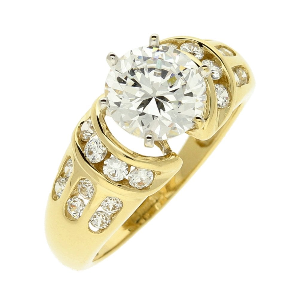 14ct Yellow Gold Cubic Zirconia Dress Ring - Size P