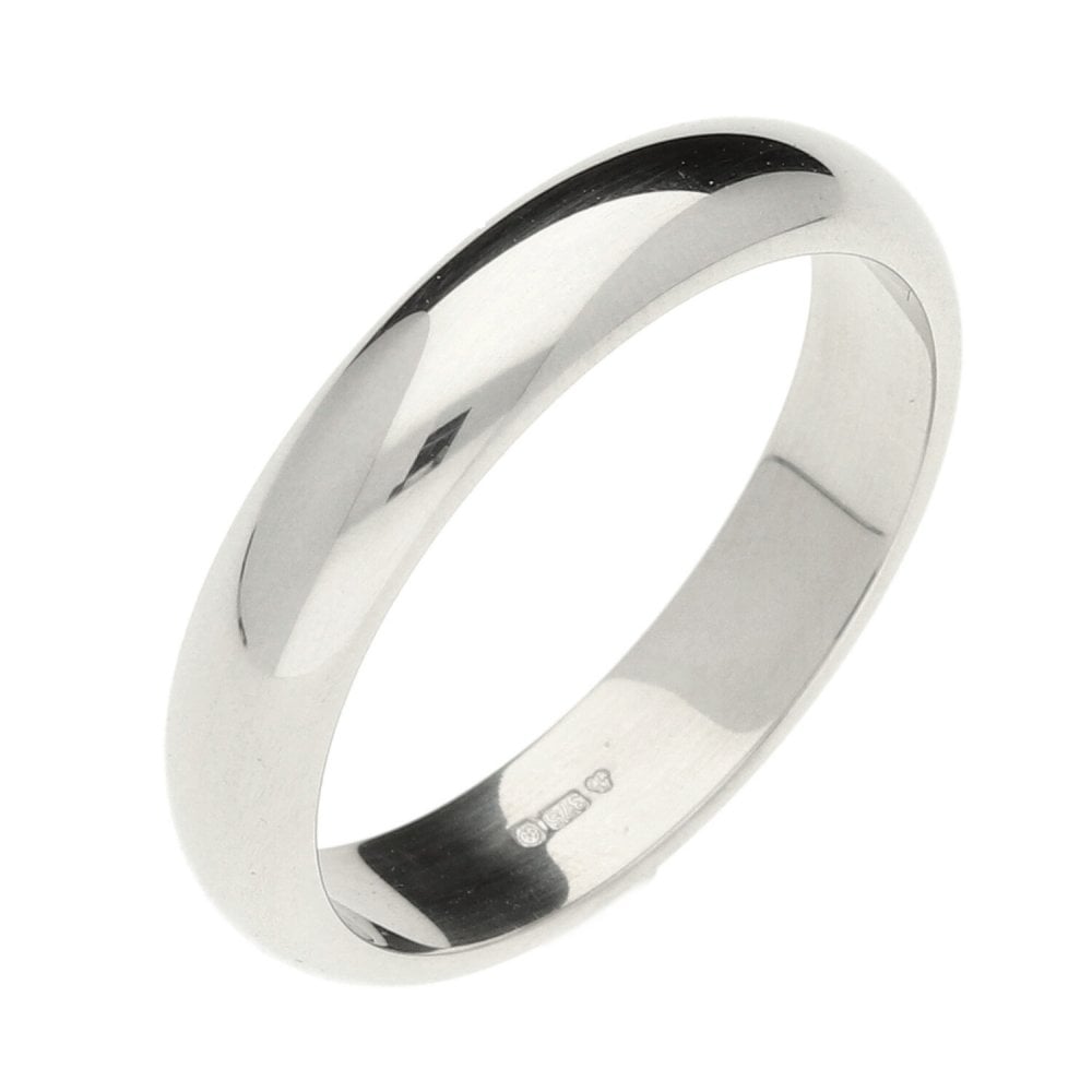 9ct White Gold 4mm Plain Wedding - Size O½