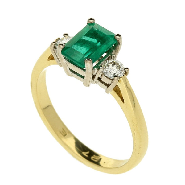 Ladies 18ct Yellow Gold Diamond & Emerald Three Stone Ring