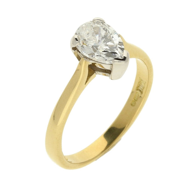 18ct Yellow Gold Ladies Pear Diamond Ring - Size K