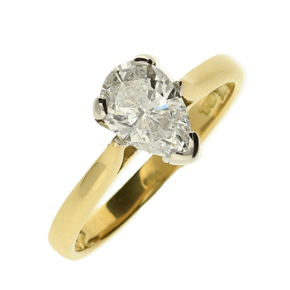 18ct Yellow Gold Ladies Pear Diamond Ring - Size K