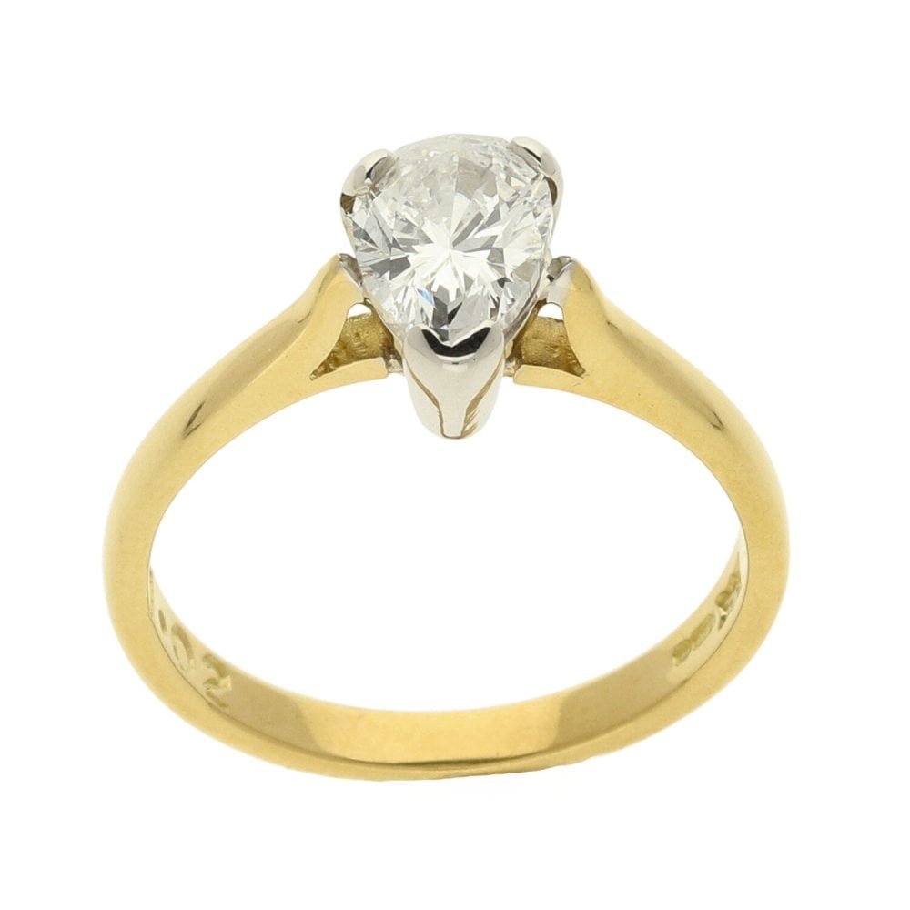 18ct Yellow Gold Ladies Pear Diamond Ring - Size K